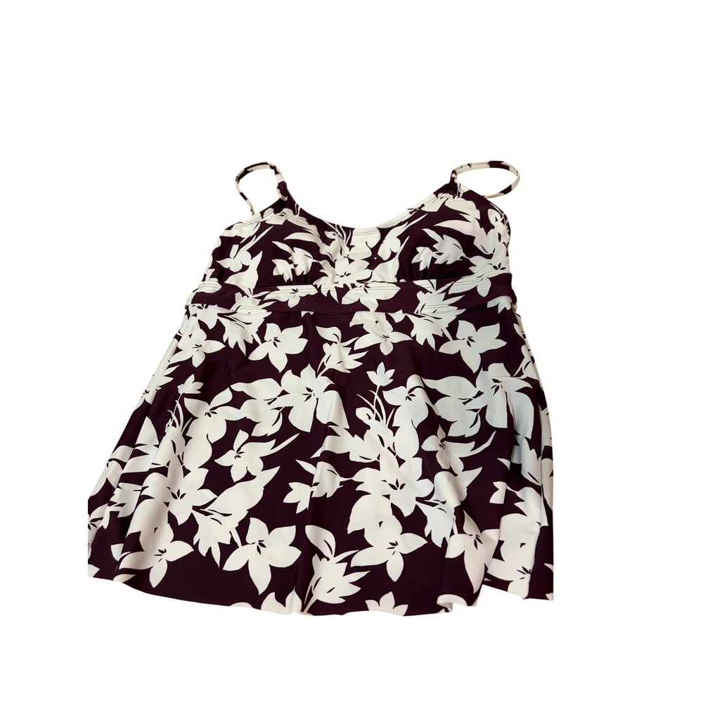 Kona Sol Burgundy White Floral Tankini Swim Top Adjustable Straps Medium 8-10‎